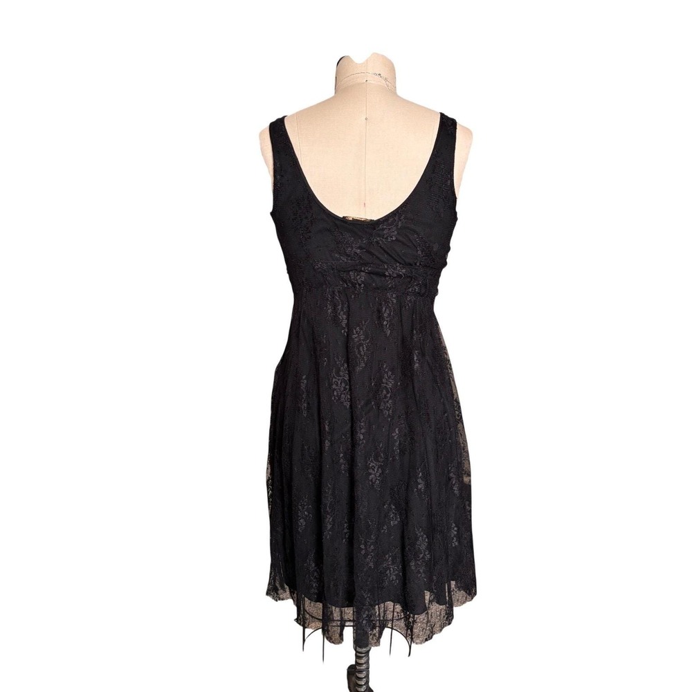 Y2K Lace Cocktail Dress Black Beaded Whimsigoth Empire Waist V-Neck Vintage - Picture 4 of 10